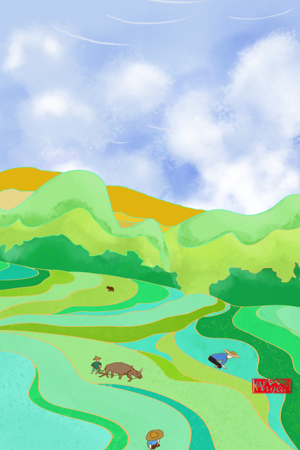稻田节日插画，高清PNG透明背景，卡通手绘PSD素材下载