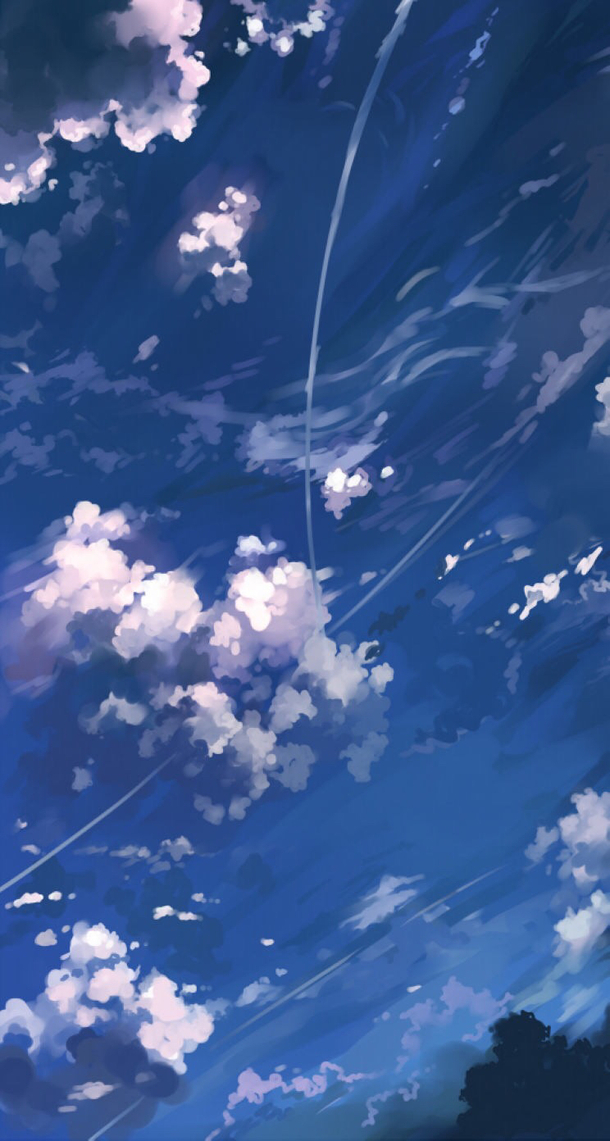 高清PNG蓝色天空云朵动漫海报背景，透明元素，H5设计素材下载