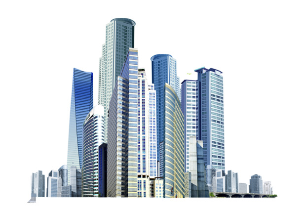 中秋节城市高楼建筑群PNG透明图，节日元素设计素材高清下载
