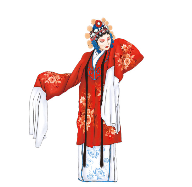 手绘水墨京剧人物插画，高清PNG透明图，卡通手绘元素，设计素材下载