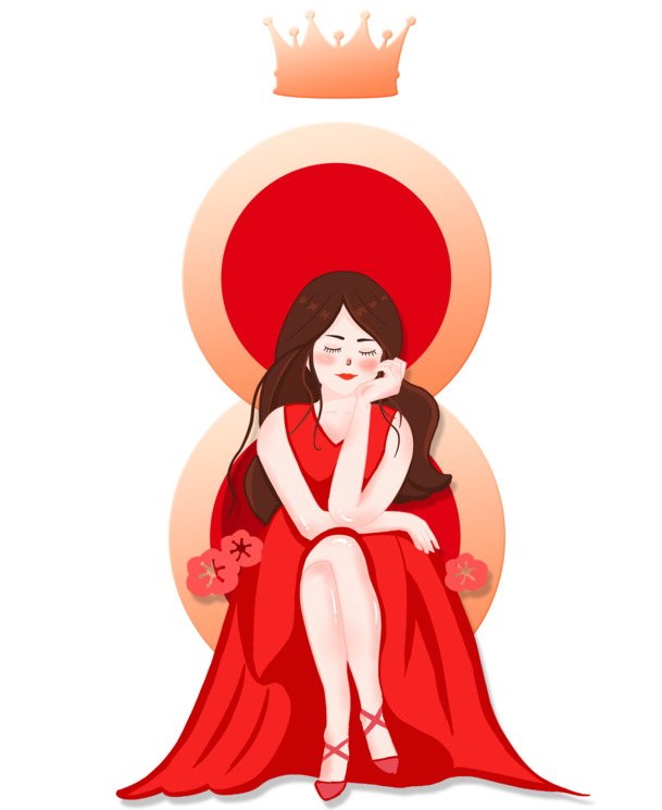 妇女节手绘女王元素图，高清PNG透明图下载，创意节日素材精选