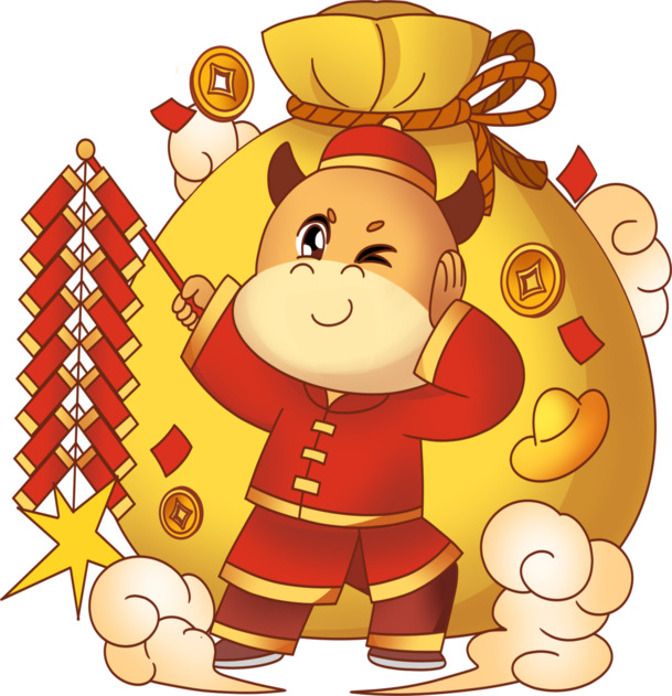 卡通福牛元素，7款高清PNG透明图片，动植物设计素材免费下载