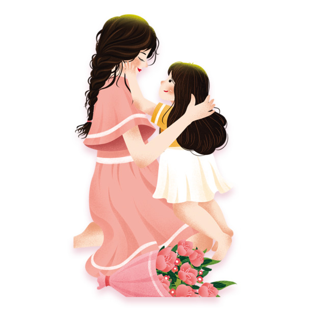 感恩母女插画，高清PNG透明手绘卡通图片，免费下载设计素材