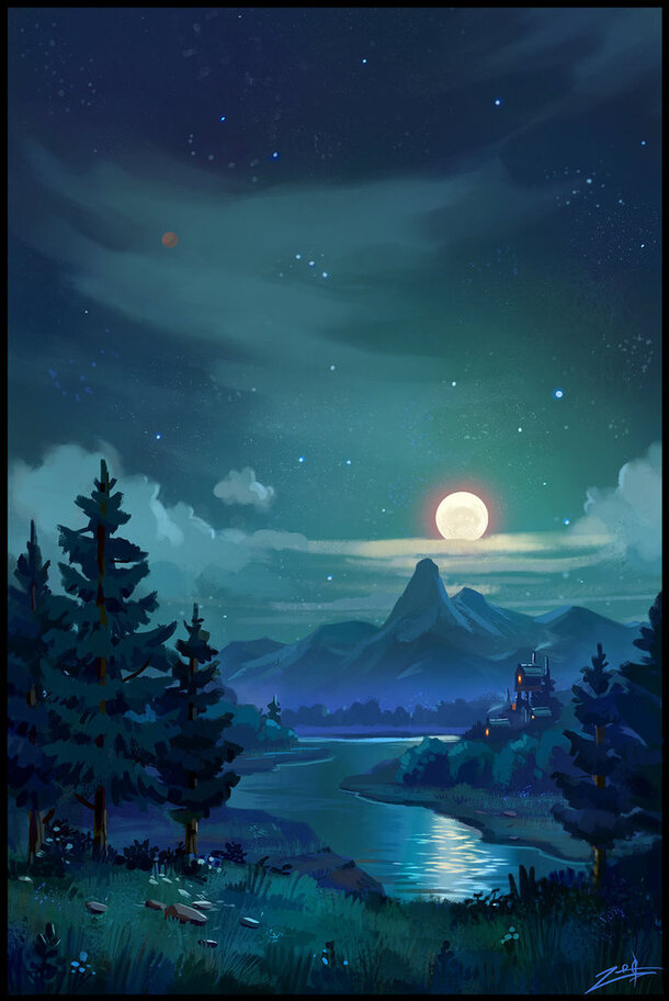 手绘卡通游戏夜景高清PNG背景，透明元素下载，创意手绘设计素材