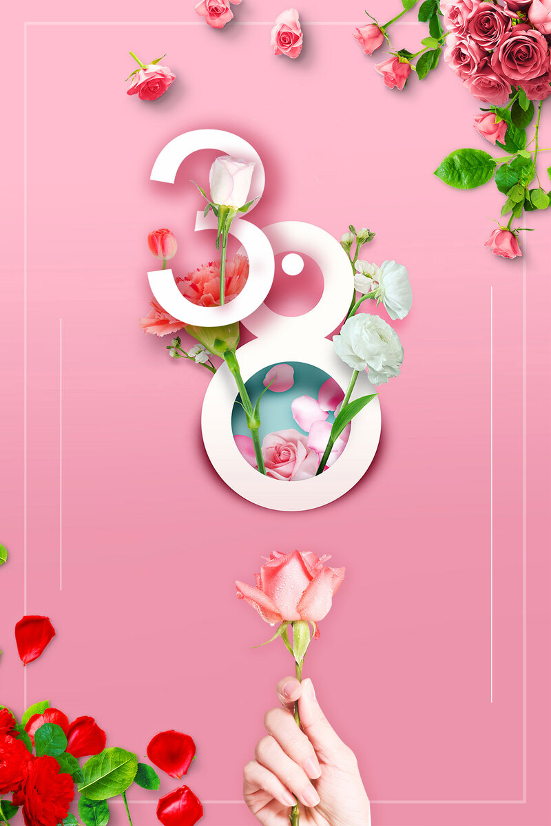 妇女节粉色玫瑰背景图，高清JPG素材，创意图片设计下载