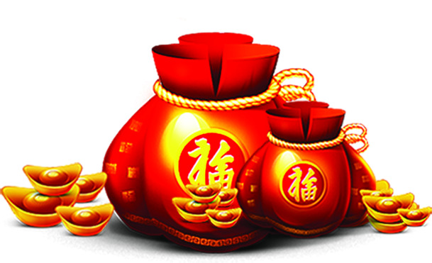 手绘中国风金子红包PNG透明图，节日元素丰富，高清下载