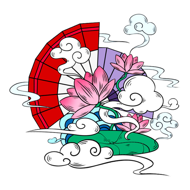 中国风国潮元素，祥云荷花PNG透明图片，高清设计素材免费下载