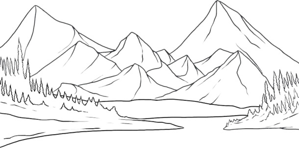 风景线稿PNG，高清透明背景，卡通手绘设计素材下载