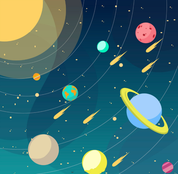 星空卡通，宇航员探月高清PNG透明背景图片，太空场景设计素材下载