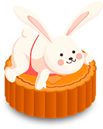 中秋佳节，兔子趴月饼可爱PNG素材，高清透明，节日设计必备！