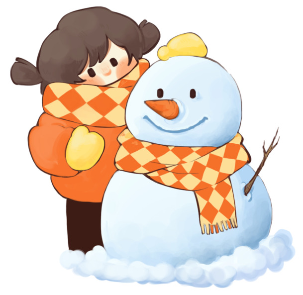 冬日童趣，小女孩堆雪人PNG透明手绘卡通图片素材免费下载