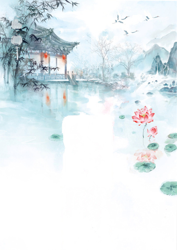 古风水彩插画高清PNG透明素材，植物装饰元素，免费下载