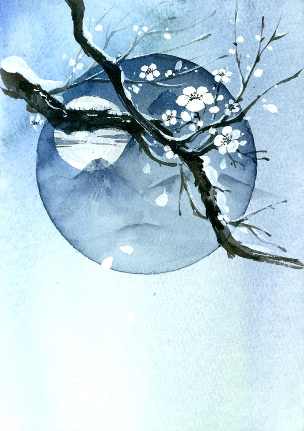 月夜梅花雪PNG背景，古典中国风高清透明图片素材下载