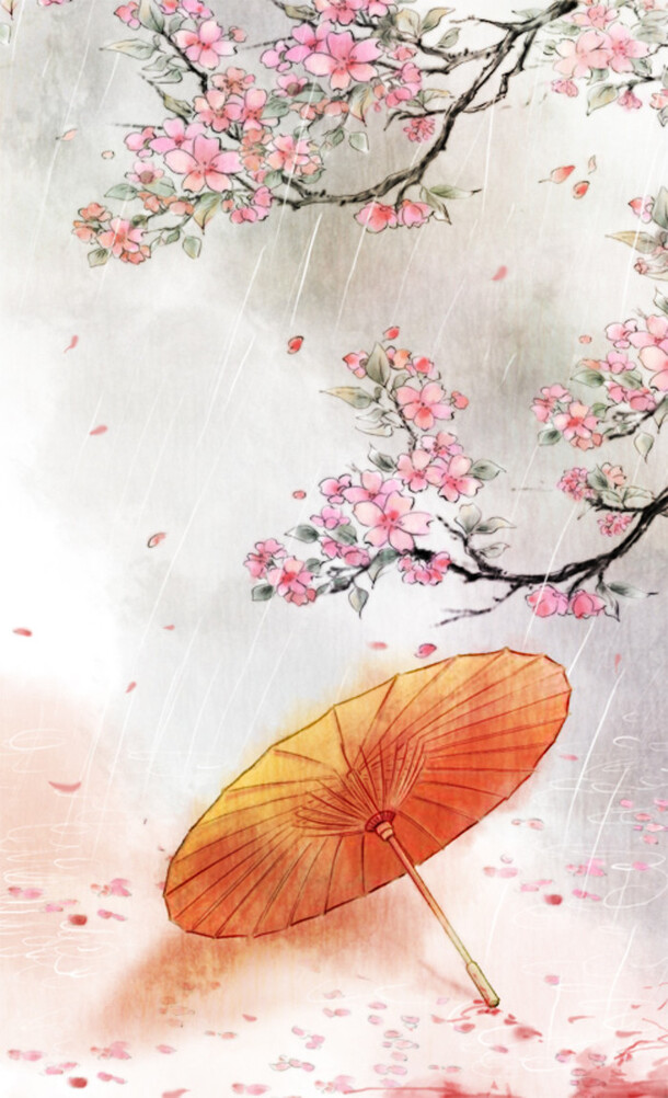 古风桃花梅花插画，高清PNG透明背景，精美H5设计素材下载