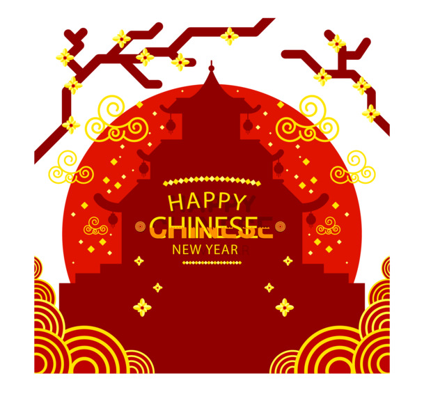 中国风新年矢量手绘PNG透明图片，元旦春节元宵节日元素，高清AI设计素材下载