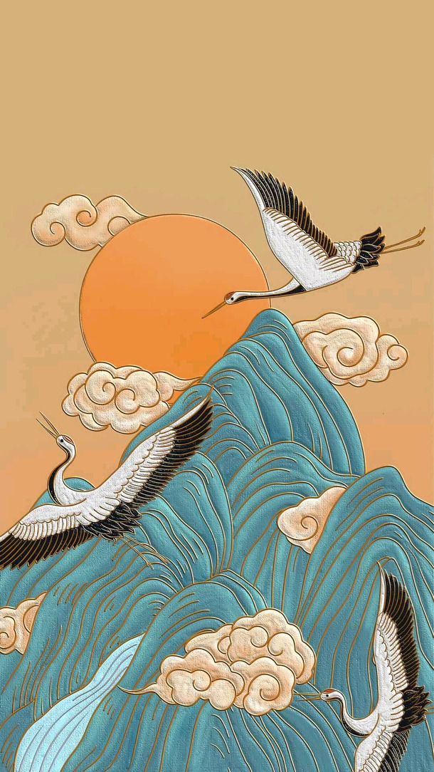 古风仙鹤PNG海报，高清透明背景，古典中国风设计素材下载