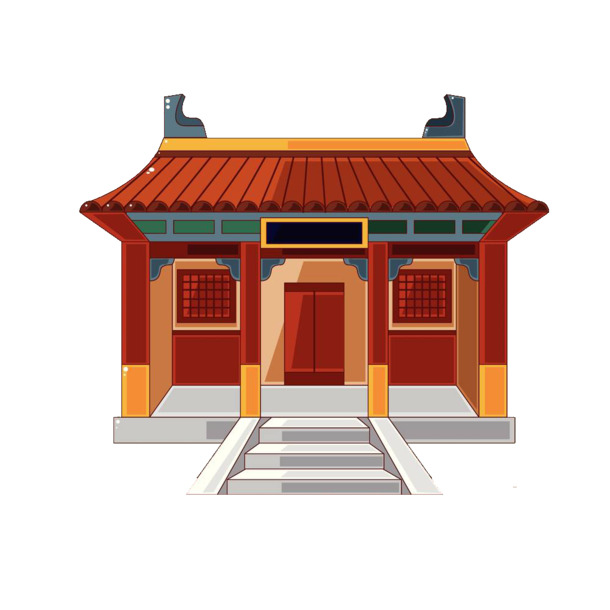 红色扁平寺院PNG透明图片，手绘卡通元素，高清设计素材下载