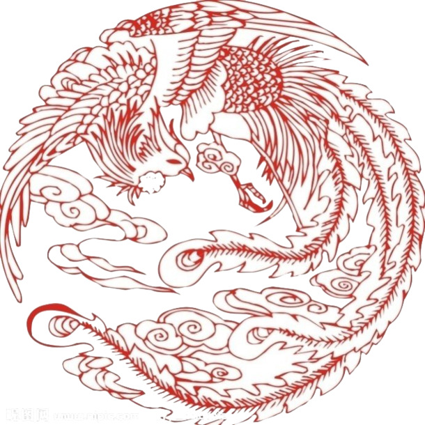 红色凤凰PNG透明高清图，动物装饰元素，设计素材下载