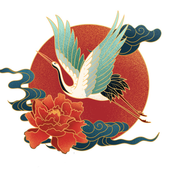 中秋仙鹤插画PNG，高清透明中国风装饰元素，设计素材下载