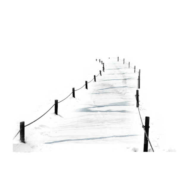 雪地栅栏小径PNG透明图，手绘卡通风格设计素材下载