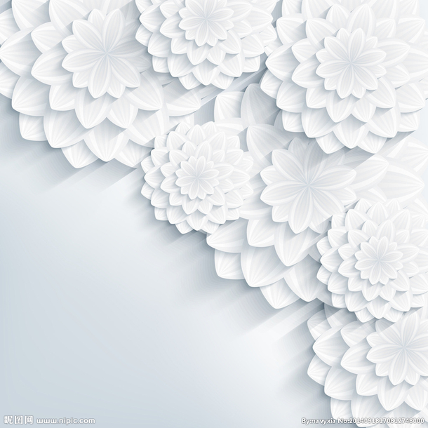 古典中国风PNG透明背景，白色剪纸花朵精美图片素材下载