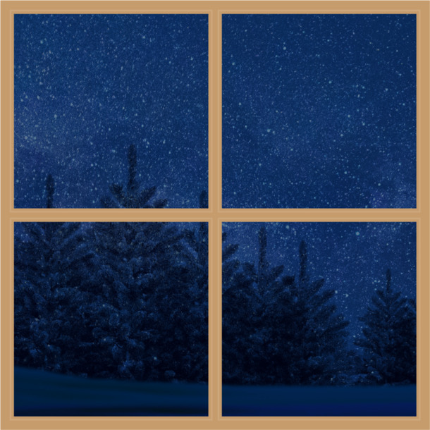 窗户映黑夜星空，窗帘透明PNG图，劳动节节日元素，设计素材下载