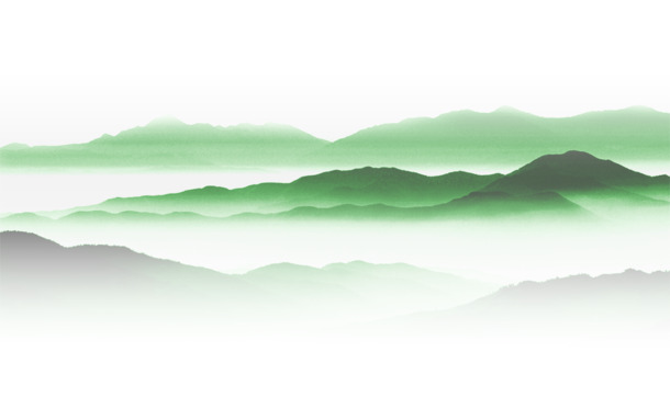古典中国风山水墨画，绿色山峦PNG透明背景，高清设计素材下载