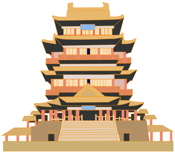 河东文化鹳雀楼PNG透明图，古典中国风设计素材，高清下载