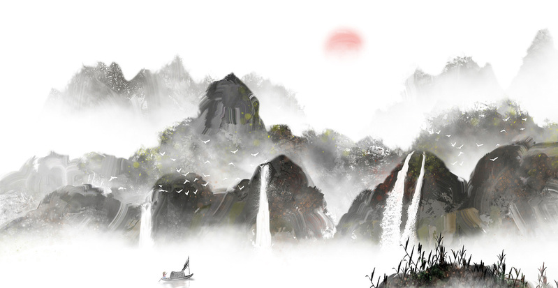 中国风水墨山水背景图片，复古高清JPG素材下载