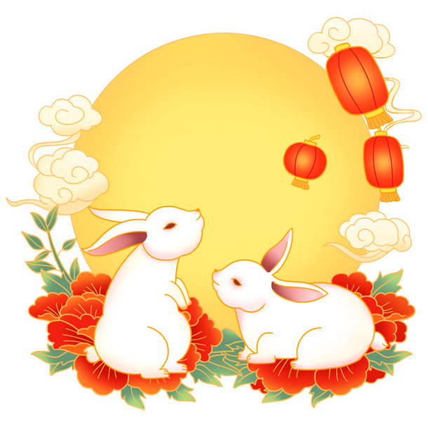 中秋佳节，玉兔圆月国潮风，高清PNG透明图片PSD设计素材免费下载