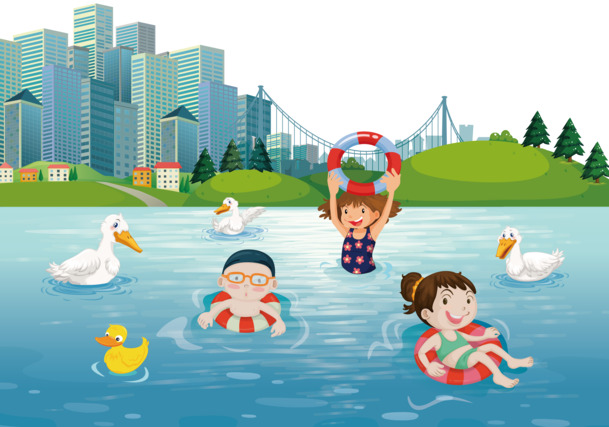 游泳PNG透明背景，高清卡通手绘图片设计素材下载