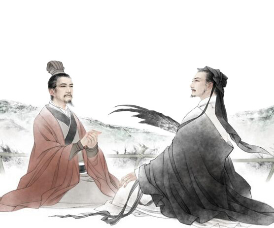 三顾茅庐座谈手绘PNG透明图片，卡通元素设计素材下载