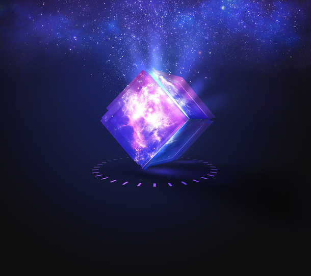 星空之谜，紫色魔方抽象梦幻PNG透明背景设计素材下载