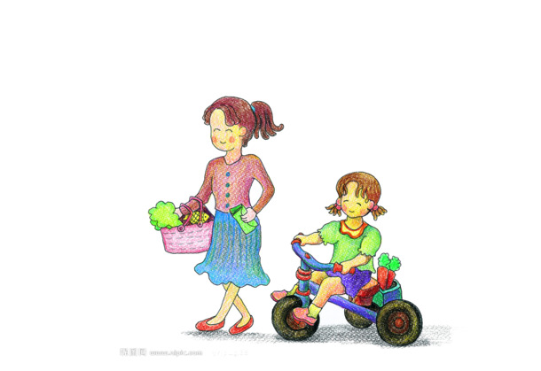 母亲与孩子买菜高清PNG透明图，节日元素及其他节日图片设计素材下载