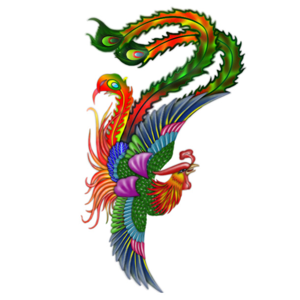 凤凰呈祥PNG透明图片，精美动物装饰元素，高清设计素材下载