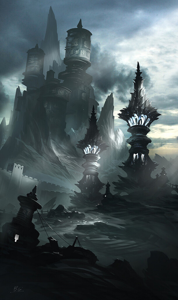 魔幻世界乌云密布海报背景，卡通手绘PNG透明图片，高清素材下载