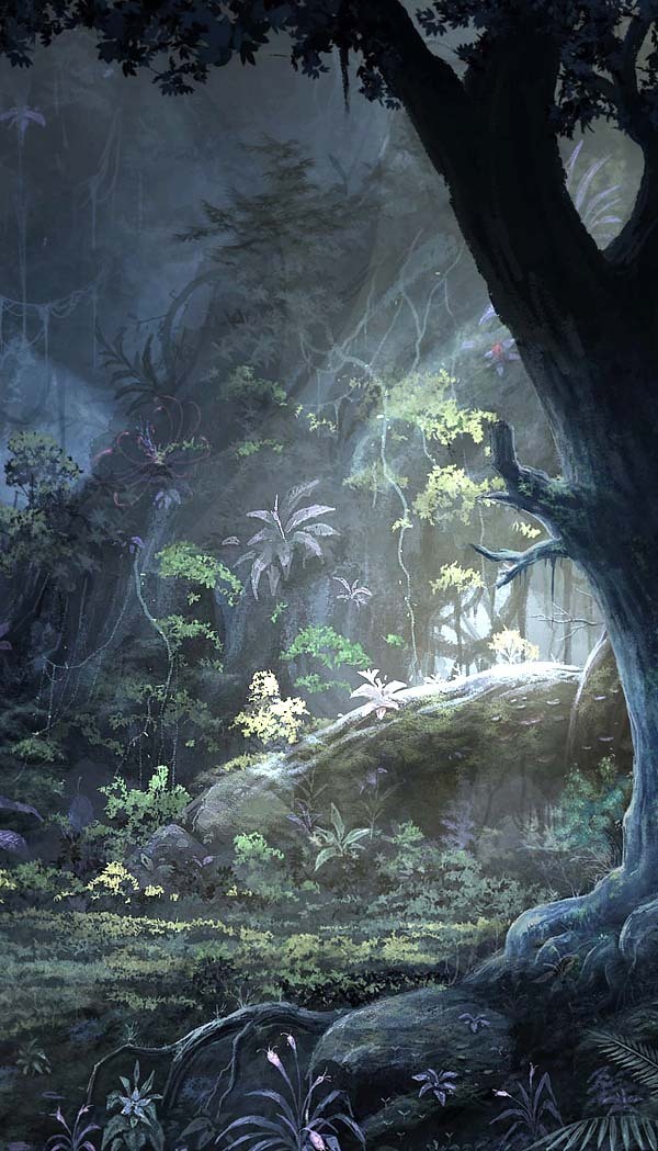 动漫原始森林海报背景，高清PNG透明图片，卡通手绘设计素材下载