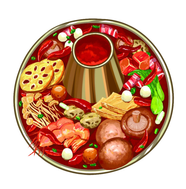 火锅冒菜手绘卡通素材，高清PNG透明图片下载