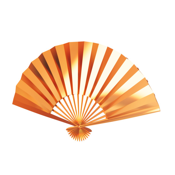 金色立体扇子C4D高清PNG，透明漂浮元素，几何图设计素材下载