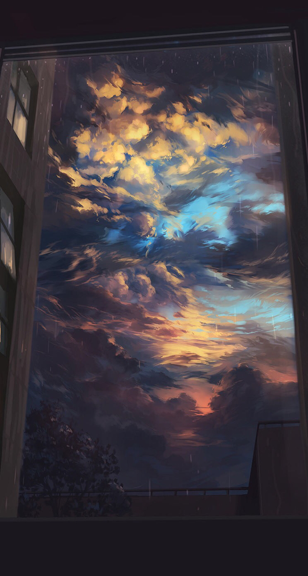 窗外天空动漫高清PNG透明背景，创意H5设计素材下载