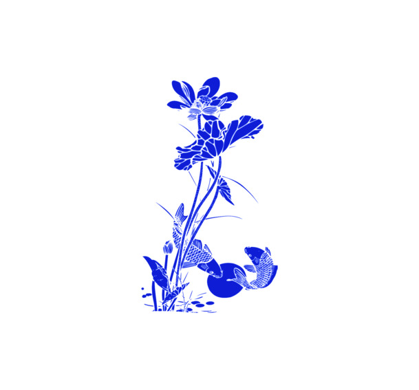 青花瓷花草纹理PNG透明图，高清装饰元素，花纹图片设计素材下载