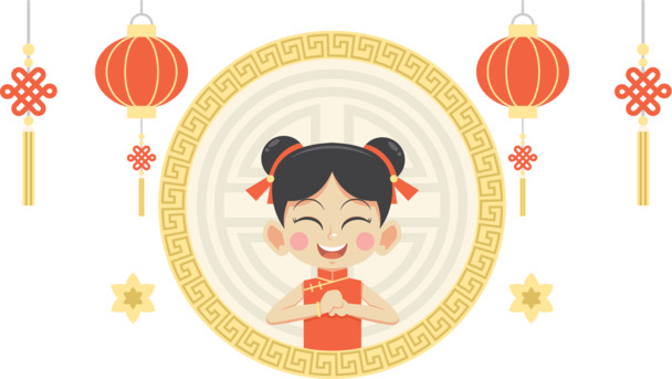 拜年小女孩PNG透明图，元旦春节元宵节日元素，高清设计素材下载