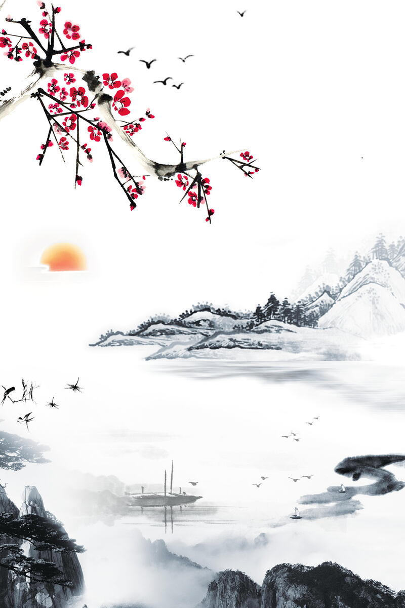 中国风山水装饰画，高清JPG与复古PSD设计素材下载
