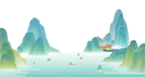 国朝山水船PNG透明图片，免扣元素，高清下载，创意图片设计素材