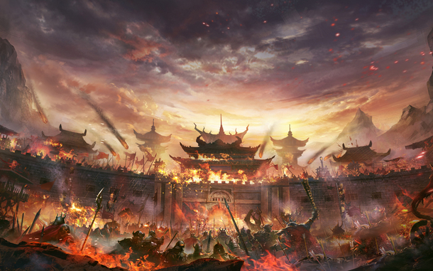 动漫世界战场背景，古典中国风PNG透明高清海报素材下载