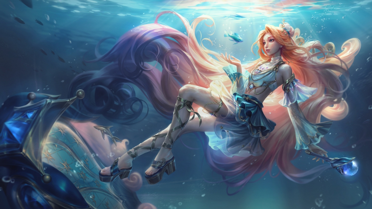LOL英雄联盟，星籁歌姬萨勒芬妮至臻版，海洋之歌主题4K超清壁纸，4096x2304分辨率，高清下载