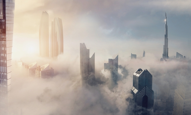 城市云雾缭绕美景，高清PNG透明背景图片，摄影风景素材下载