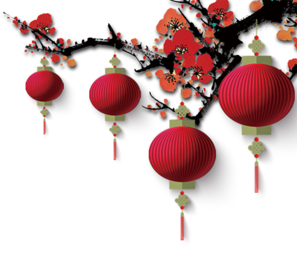 梅花灯笼高清PNG透明图，节日氛围设计素材，元旦春节元宵必备