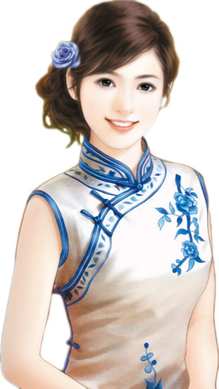 高清旗袍女子PNG透明图片，手绘卡通元素，设计素材下载