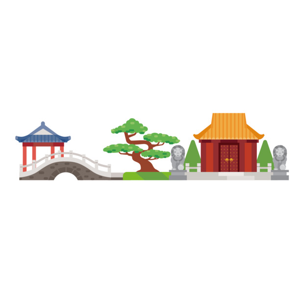 古典园林矢量手绘PNG透明图，卡通元素丰富，高清下载素材库